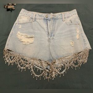 Forever 21 Light Blue Jean Shorts with Beaded Fringe